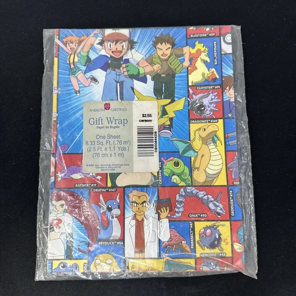 Vintage Pokémon Gift Wrap 1999 American Greetings Ash Pikachu 1 Sheet NIP